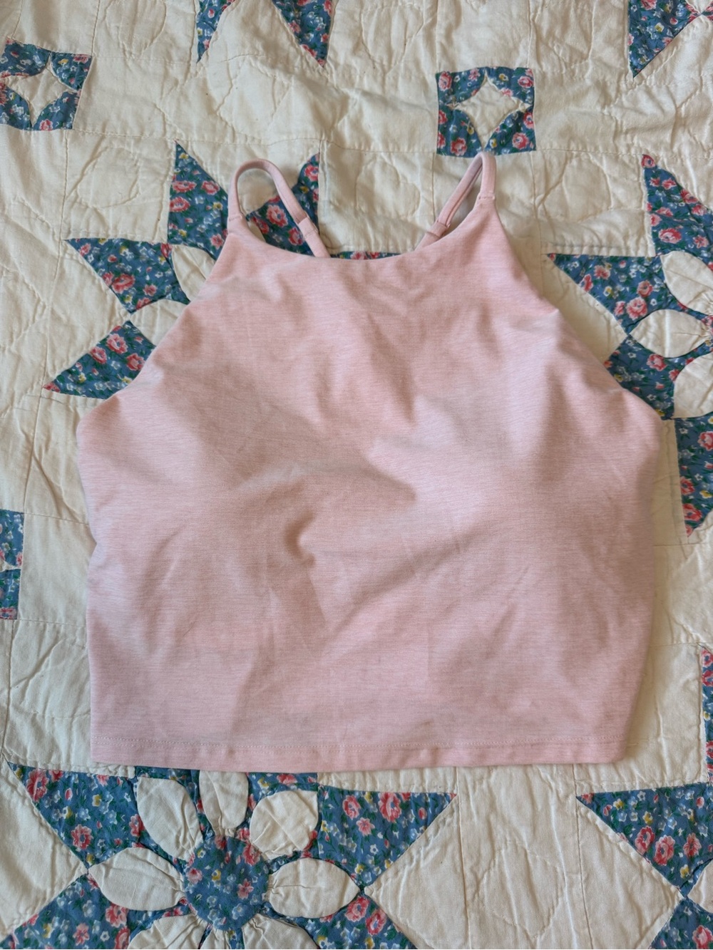 Light Pink High-Neck Ribbed Cropped Tank Top